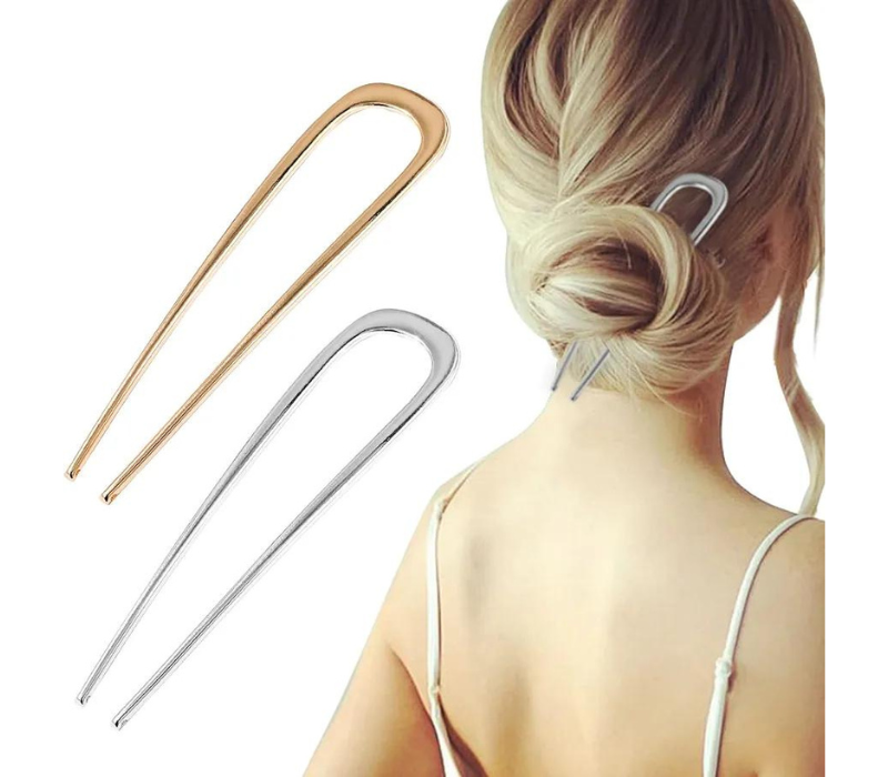 5.5 inch Large French Hair Pin, U Shaped 2 Prong Bun Hair sticks (Pack of 2)